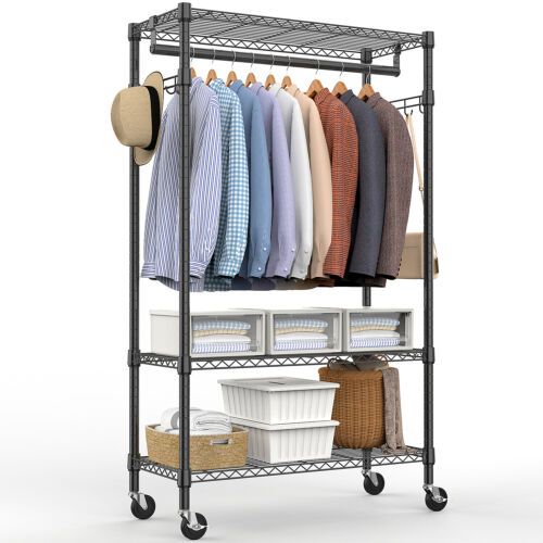 75 in Garment Rack Storage Closet Clothing on Wheels Hanging Clothes Heavy Duty