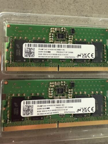 (16GB) 2xMicron 8GB DDR5 PC5-5600B SODIMM Laptop Memory (MTC4C10163S1SC56BD1)