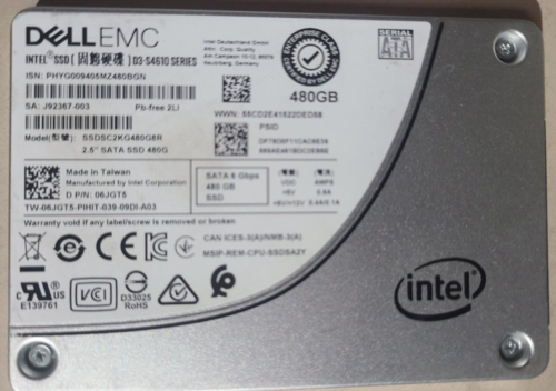 Dell 6JGT5 Intel SSDSC2KG480G8R 480GB SATA SSD 2.5″ 6Gbps SSD