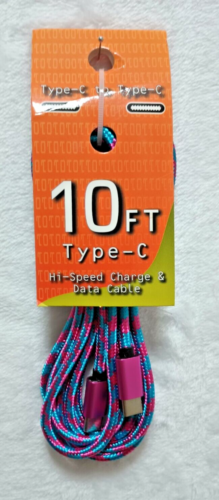 New 10ft Data and Charge Cord Type C to Type C Blue Pink James Paul Watch US Usa