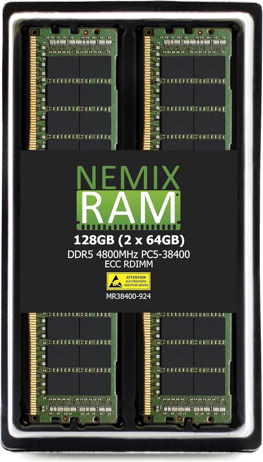 NEMIX RAM 128GB (2X64GB) DDR5 4800MHZ PC5-38400 2Rx4 1.1V 288-PIN ECC RDIMM Registered Server Memory KIT Compatible with Dell PowerEdge R960 Rack Server