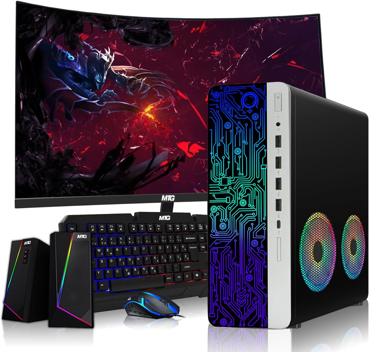 HP G4 Desktop Computer PC AMD Pro A10-9700 R7, 8GB RAM, 256GB SSD, 24 Inch Curved Monitor, RGB Speaker, Gaming Keyboard with AI-Enabled Copilot Key, Mouse, 2X ARGB Fan WiFi, Win 10 Pro (Renewed)