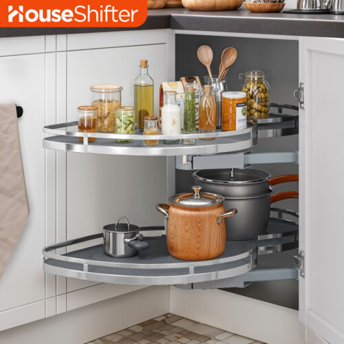 2 Tier Swing Tray Right Under Cabinet Kitchen Blind Corner Pantry Rack Organizer