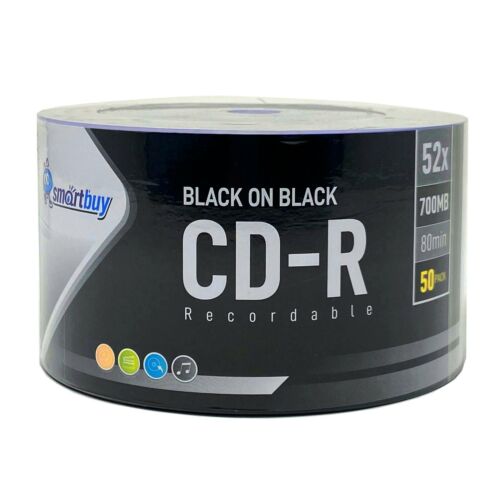 50 Smartbuy Black on Black CD-R 52X 700MB Double Side Black Vinyl Record Disc