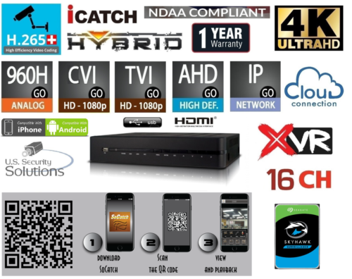 16 Channels H.265+ 4K Ultra HD Hybrid Surveillance DVR/NVR 7 in 1 IP/Cloud/P2P