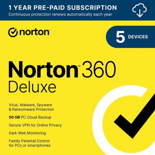 Norton 360 Deluxe 5 Devices 50GB PC Cloud Storage; No Box; Product Key Code Only