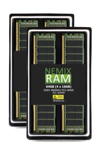 NEMIX RAM 64GB (4X16GB) DDR5 4800MHZ PC5-38400 1Rx8 1.1V 288-PIN ECC RDIMM Re…