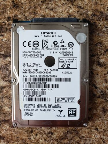 Hitachi 5K750-500 HTS547550A9E384 500GB SATA 2.5″ HDD Hard Drive 100% HEALTH 70B