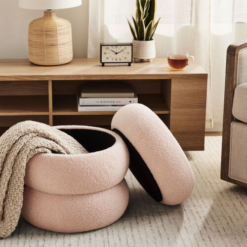 NEW Mainstays Boucle Cloud Storage Ottoman, Blush