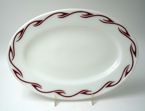 Vintage Pyrex Tableware Corning Ruby Scroll Maroon Hook 11.5″ Wide Med. Platter