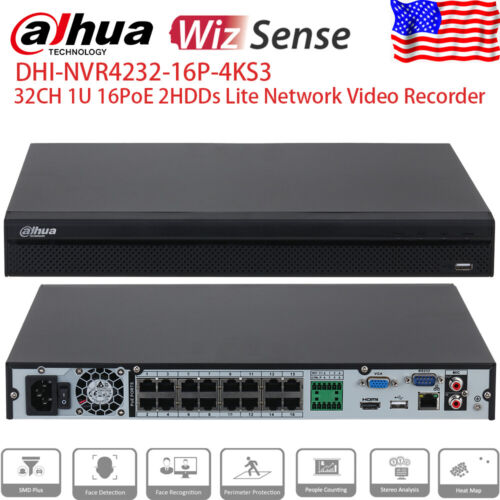 Dahua 32CH NVR 16POE NVR4232-16P-4KS3 2HDD 12MP ONVIF Perimeter Protection US