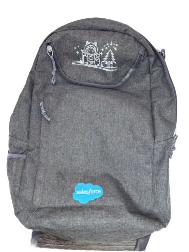 Salesforce Dreamforce Gray Laptop Backpack Cloud Logo Zippered Pockets Emoro