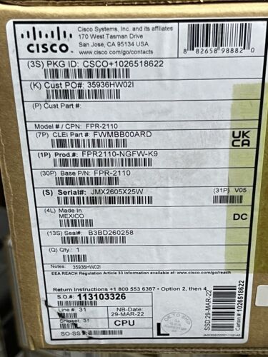 Cisco FPR2110-NGFW-K9 Firepower 2110 NGFW Appliance