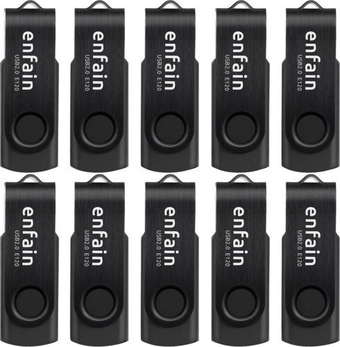 Enfain 10-Pack of 128MB USB 2.0 Flash Drives in All Black, Perfect for Storing