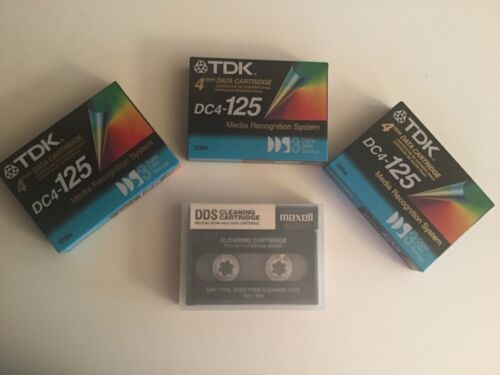 (4) TDK DC4-125 Media Recognition System Digital Data Storage + Bonus Cleaner