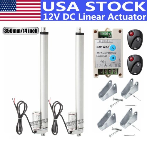 2 Linear Actuators 14″ Stroke 1500N 12V DC Motor W/ Wireless Remote Bracket Set