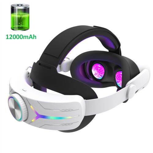 VR Headset For Meta Quest 3S Console Accessories 12000mAh Battery RGB Head Strap