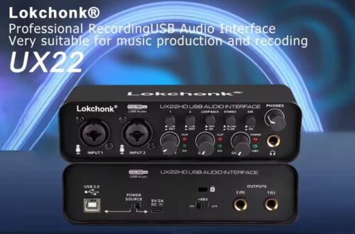 Lokchonk UX22 Audio Interface Sound Card 24-bit/192KHz Guitar Live Recording