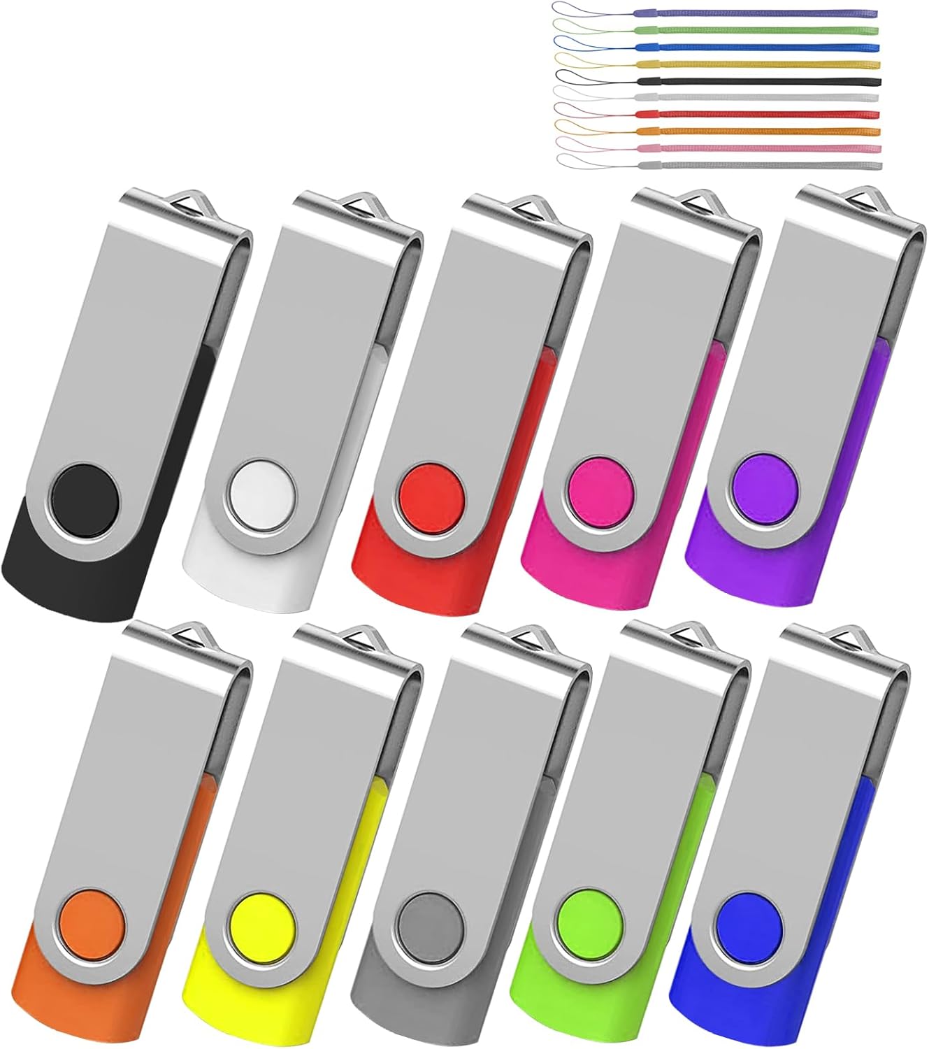 AreTop 32GB Flash Drive, Pack of 10 USB Drive, Portable Keychain Lanyard Thumb Drive for Date Storage, Jump Drive Colorful Multipack, USB2.0 USB Flash Drive 10 Pack(10 Pack 32GB, Mix-Colors)