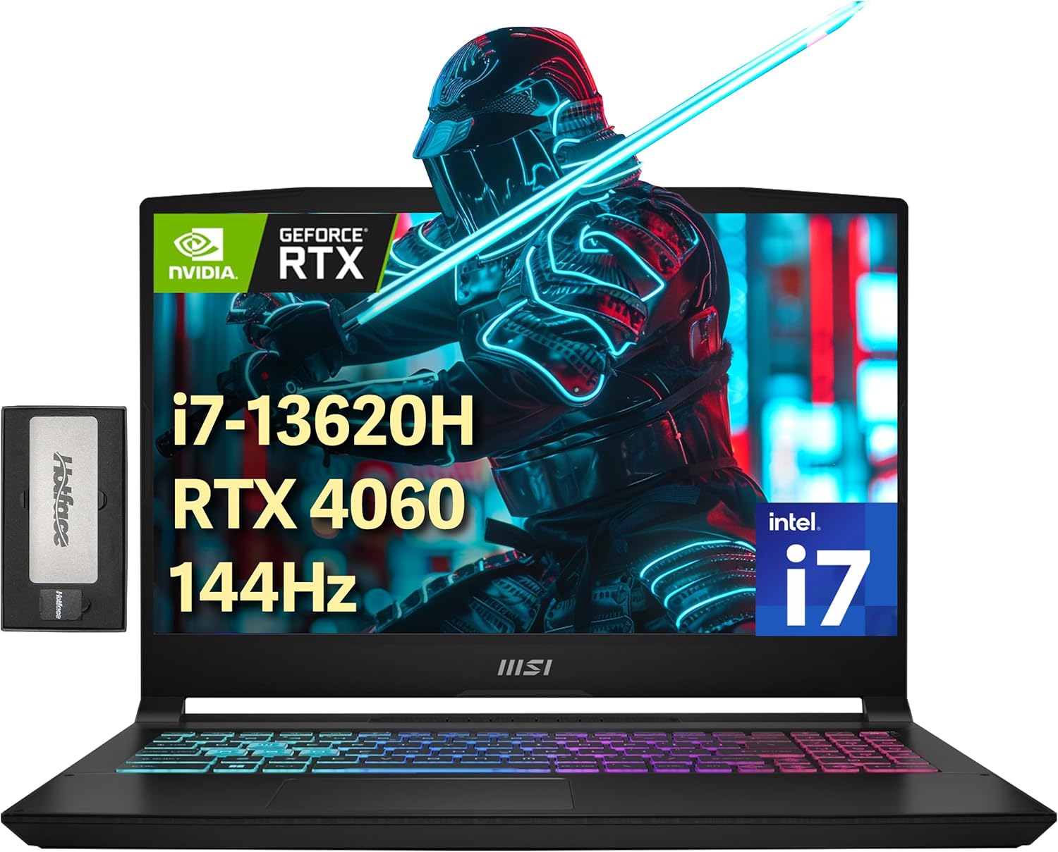 MSI Katana 15.6″ FHD 144Hz Gaming Laptop, Intel i7-13620H, NVIDIA GeForce RTX 4060 8GB GDDR6, 16GB DDR5, 1TB PCIe SSD, 4-Zone RGB Keyboard, Webcam, Wi-Fi 6, Win 11, Black, 256GB Docking Station Set