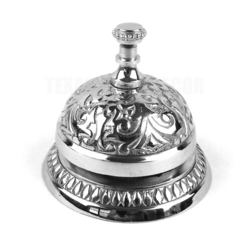 Victorian Style Service Help Desk Counter Bell Polished Nickel Carved Floral