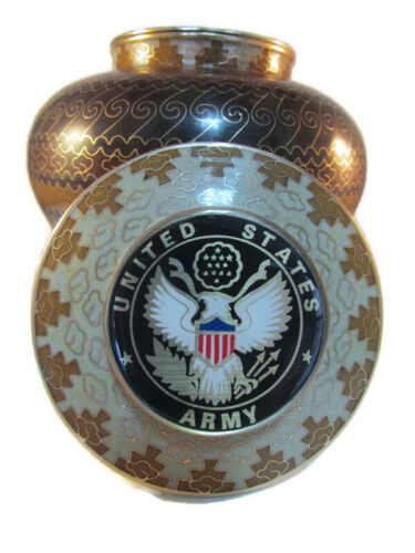 USA ARMY Cremation Brass Urn 40 lb Brown Cloisonne Adobe Design