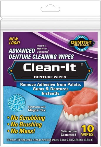 CLEAN IT Denture Cleaning Wipes 240 (24 Packs of 10)