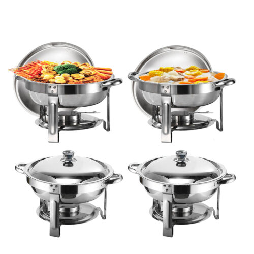 4xRound 4.8qt Chafing Dish Stainless Steel Bain Marie Buffet Server Food Warmer