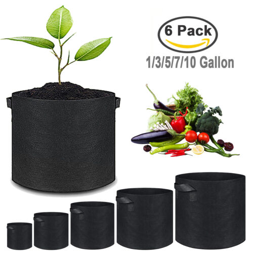 6 Pk Grow Bags Plant Fabric Pot Nursery Soil Bag with Handles Thickened Nonwoven