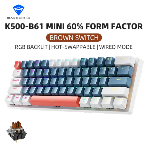 Machenike K500-B61 Mini Mechanical Keybaord 60% Form Factor 61Keys Gaming Keybao