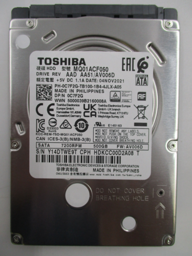 Toshiba MQ01ACF050 500GB 2.5″ 7.2K RPM 6Gb/s 7MM SATA HDD Drive Dell P/N: 0C7F2G