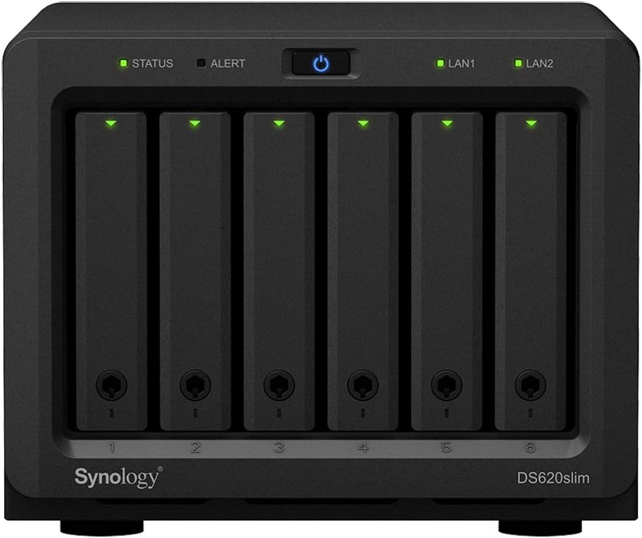 Synology DiskStation DS620slim iSCSI NAS Server with Intel Celeron Up to 2.5GHz CPU, 6GB Memory, 1TB (2 x 500GB) SSD Storage, DSM Operating System