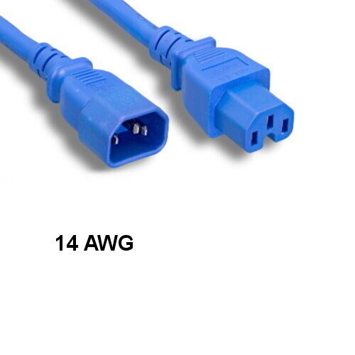 Blue 10ft Power Cord IEC60320 C14 to C15 14AWG 15A/250V SJT Data Center PDU UPS