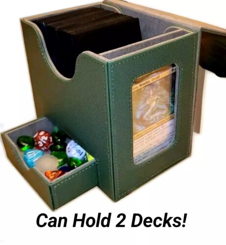 MTG Commander Deck Card Box Display Window Dice Drawer 100+ Double Sleeved Green