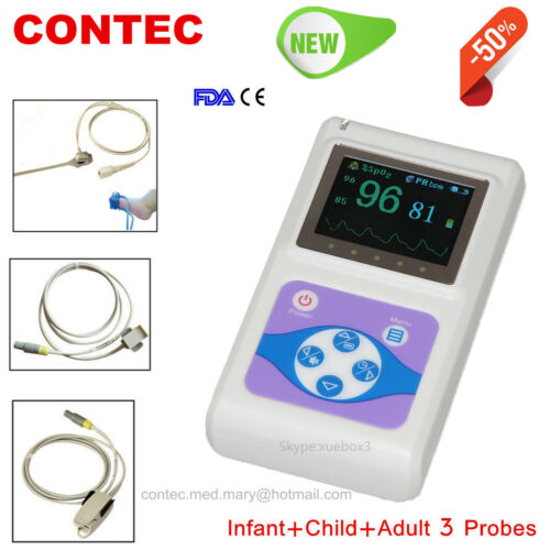 US infant/child/adult probes spo2 Pr hand-held OLED pulse oximeter +software New