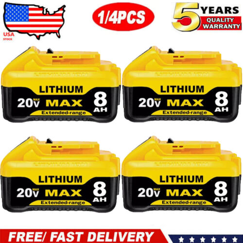 4 Pack 8.0AH 20Volt For Dewalt 20V Max XR Lithium Battery DCB206-2 DCB205 DCB200