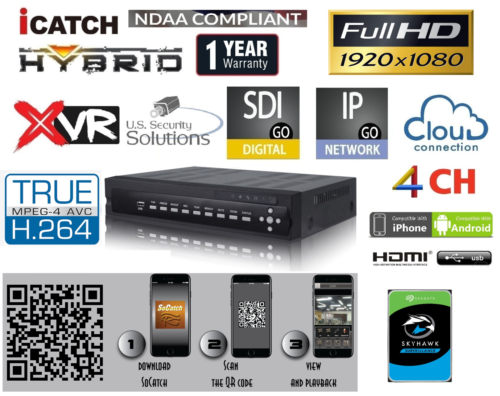 4 Channels H.264+ 1080P HD Hybrid Surveillance HD-SDI DVR/NVR 3 in 1 IP/Cloud