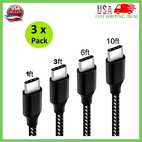 3-Packs Braided USB C Type-C Fast Charging Data SYNC Charger Cable Cord 3/6/10FT