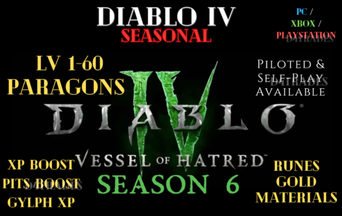 Diablo 4  SEASON 6 POWER LEVELSDURIEL RUNS + MATS  PARAGON LEVEL