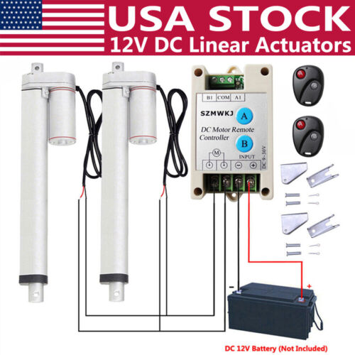 2 Dual 1500N Electric DC Linear Actuator +Positive Inversion Controller +Bracket