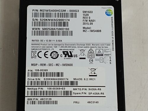 Samsung NetApp SM1633 MZ-IWS480B 400 GB SAS 3 2.5 in Solid State Drive