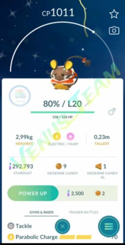 Pokémon Go  NEW Shiny Dedenne Holiday Attire  P T C  20k Dust