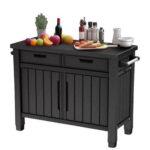 Keter Outdoor Grill Table, Buffet, Entertainment and Storage Cabinet w/ Drawers,