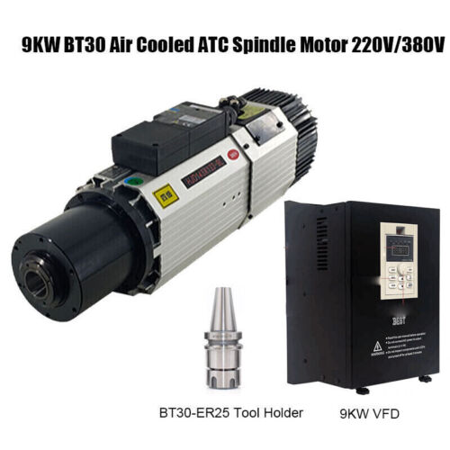 9KW Air Cooled iso30 ATC Spindle Motor ER32 220V/380V VFD Inverter CNC Mill Kit