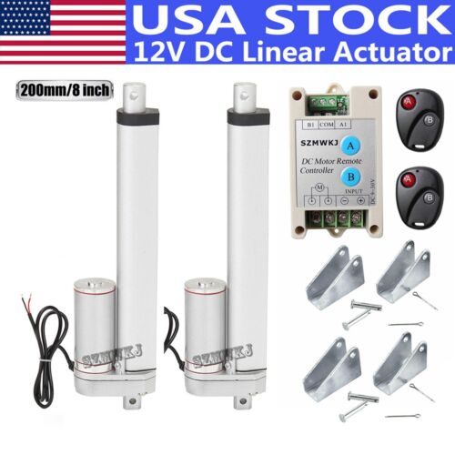 2 Linear Actuators 8″ Stroke DC12V 330lbs&Wireless Remote Controller Bracket Set