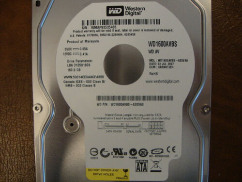 Western Digital WD1600AVBS-63SVA0 DCM:HARNHTJEH 160gb 3.5″ Sata Hard Drive