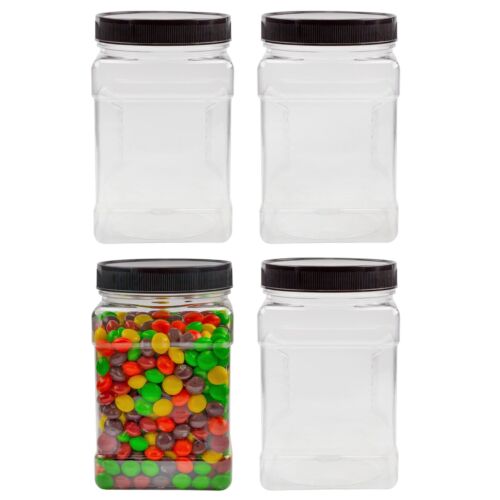 32oz Clear Square Plastic Jars 4pk, 4 Cup Capacity Canisters