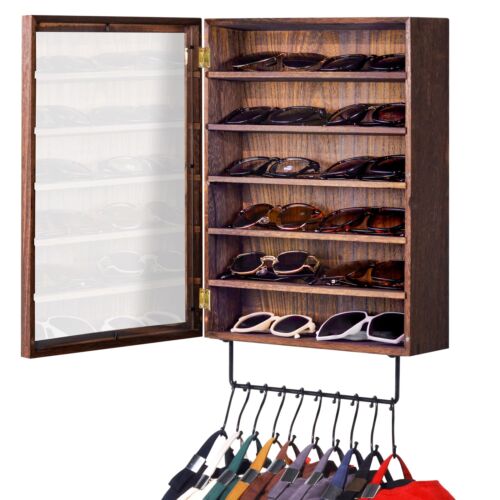 Sunglasses Organizer Storage Wall Mounted Wood Eyeglasses Display Holder with 10