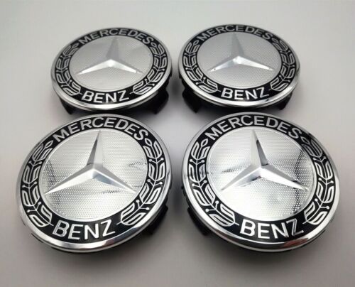 4PCS Mercede s Benz Black & Chrome 75MM Wheel Rim Cover HubCaps Emblem Badge