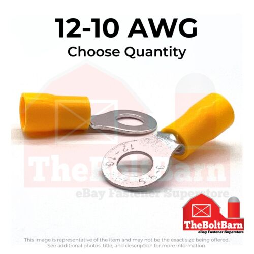 Yellow PVC/Vinyl 1/4″ Diameter Ring Crimp Connectors Terminals, AWG 12-10